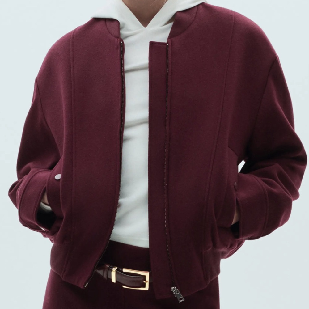 Mango Oversized Wool Bomber Jacket in Burgundy Size Medium NWOT